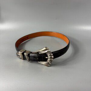 ONYX 1995 Ornate Silver Buckle Black Leather Belt size 28 Unisex